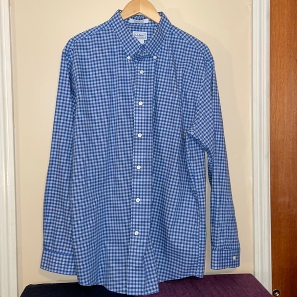 L.L. Bean men’s shirt XL button down gingham plaid check top blue long sleeve - Picture 1 of 5